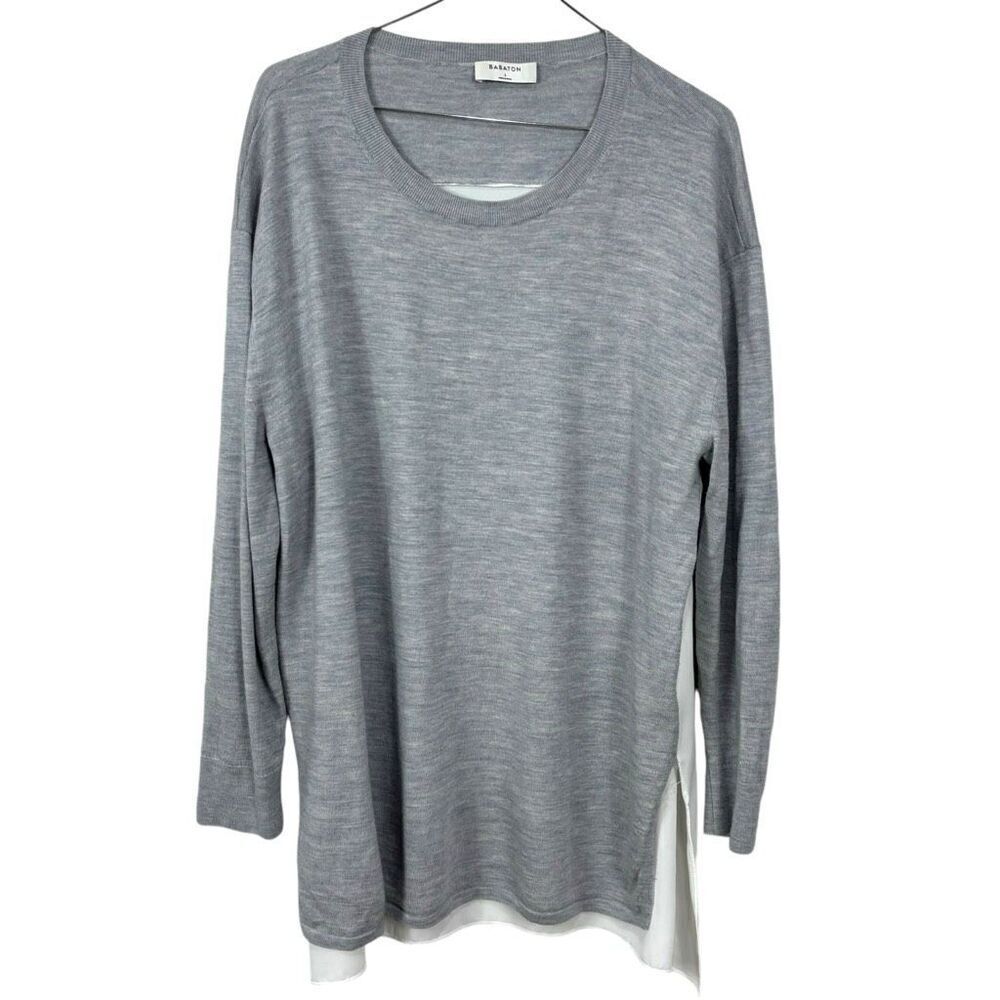 Aritzia Babaton Edmund Super Soft Crewneck Wool Blend Sweater Grey Size Large